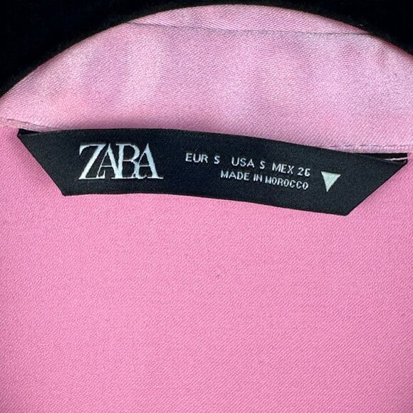 Zara Pink Satin Wrap Mini Dress Sz S Long Sleeves Collared V-Neckline Feminine - Picture 5 of 14